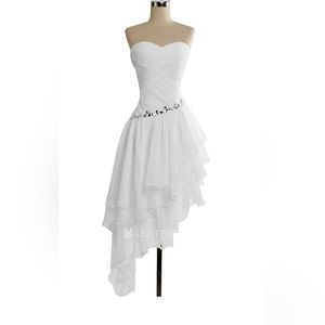 Sweetheart Midi-length Asymmetrical Layered Chiffon Dress in silver, Size 4